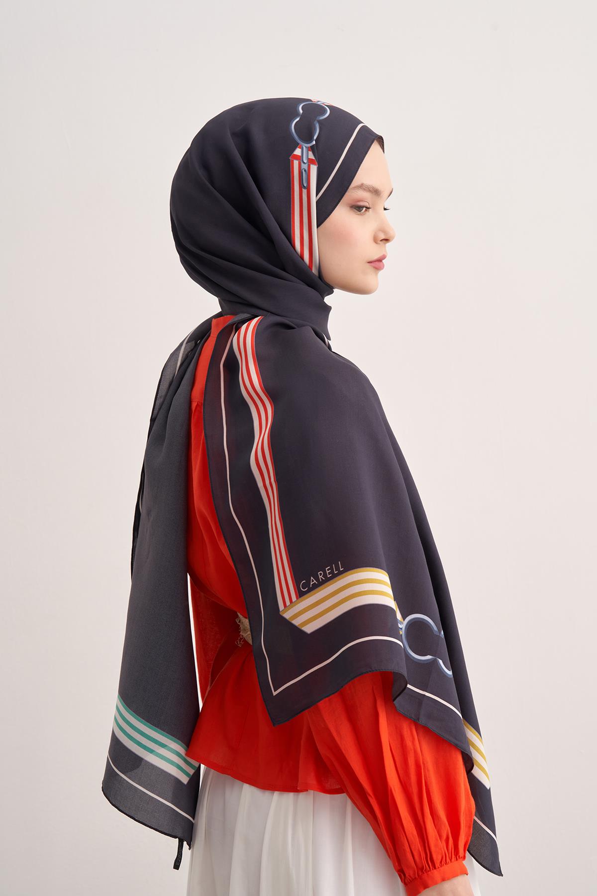 Mono Lacivert Monogram Floş Şal