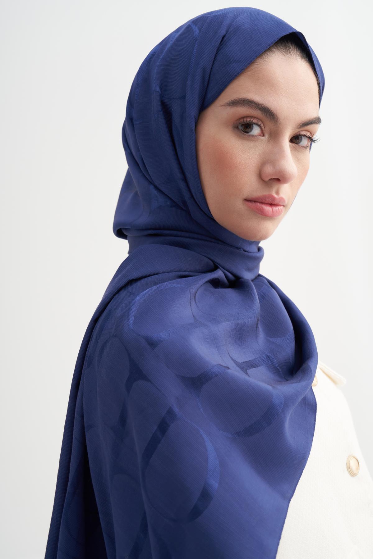 Monogram Desen Rina Floş Jakar Şal Lacivert