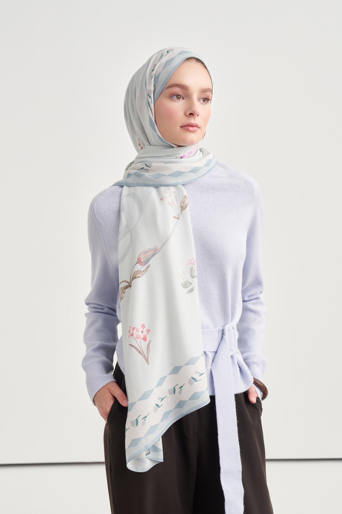 Fiora Desen Norena Yünlü Şal Buz Mavisi