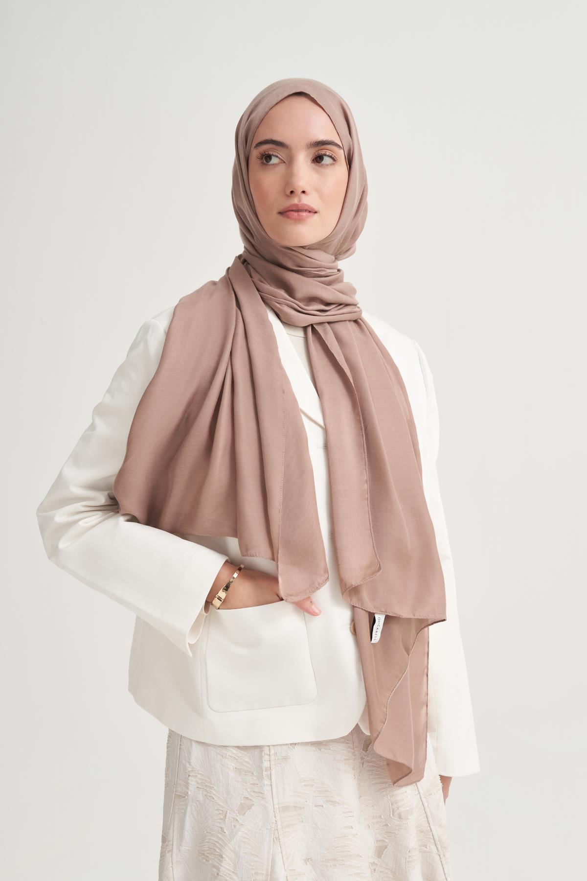 Şantuk Çift Taraflı İpekli Şal Sütlü Kahve