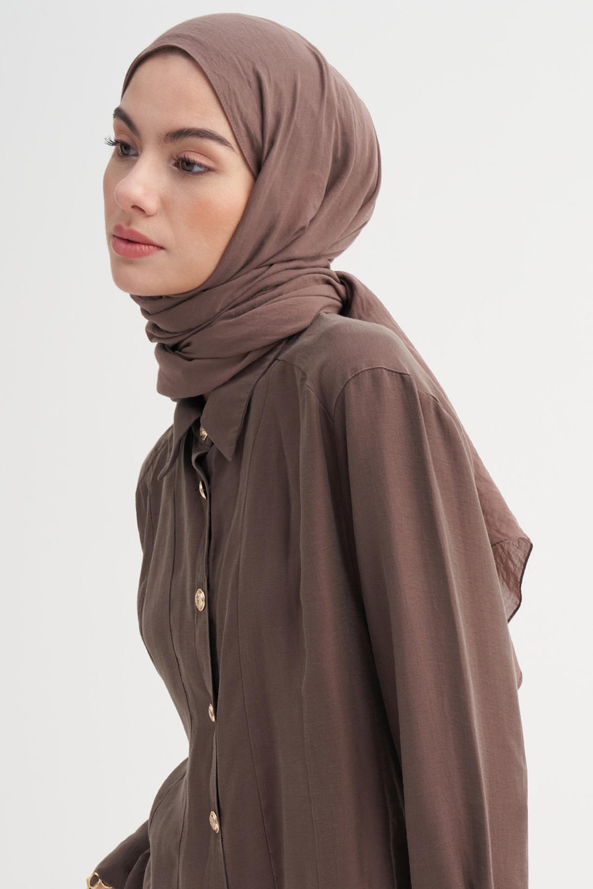 Organik Kırışık  Şal Soft Kahve