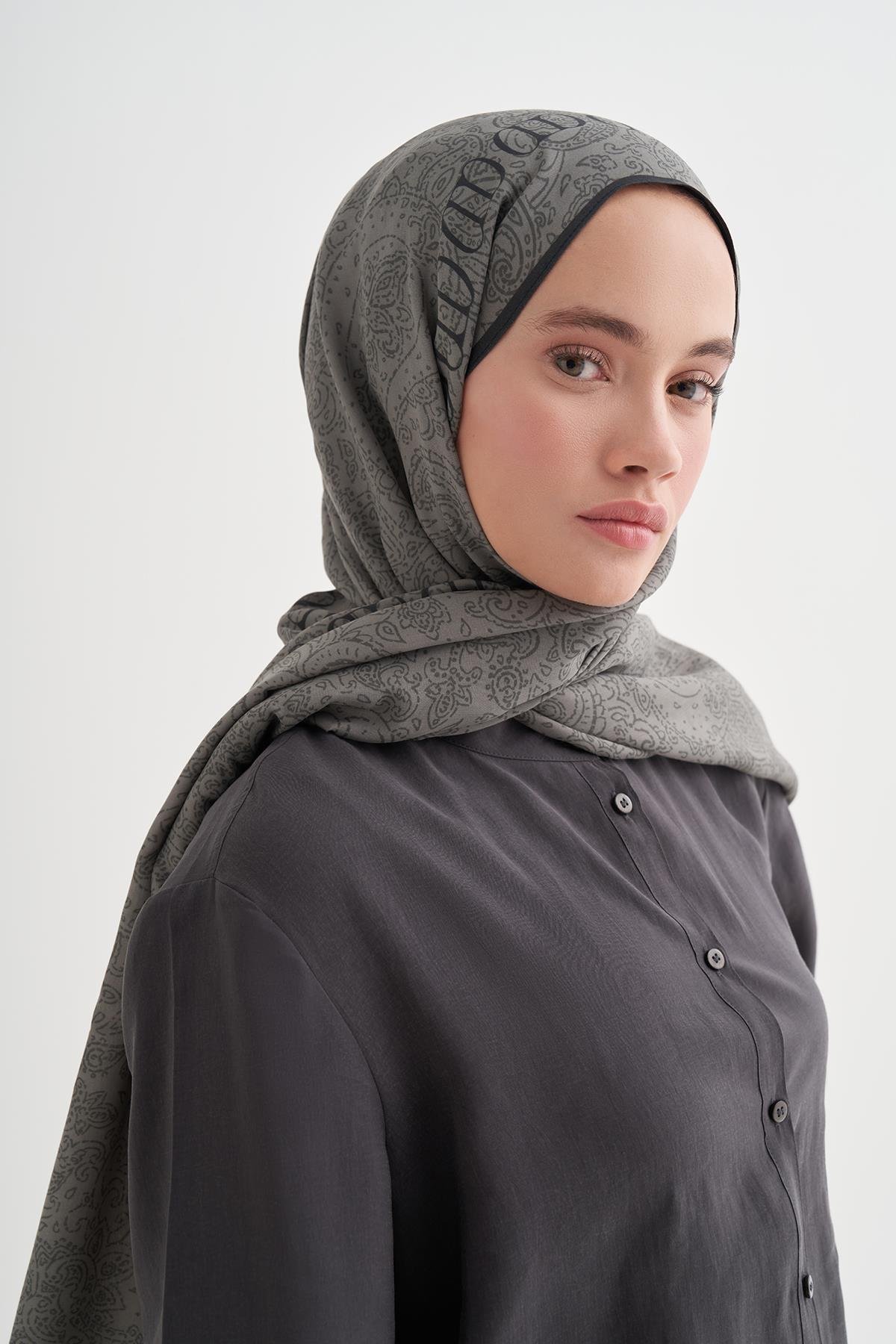 Elenora Monogram Floş Şal Gri