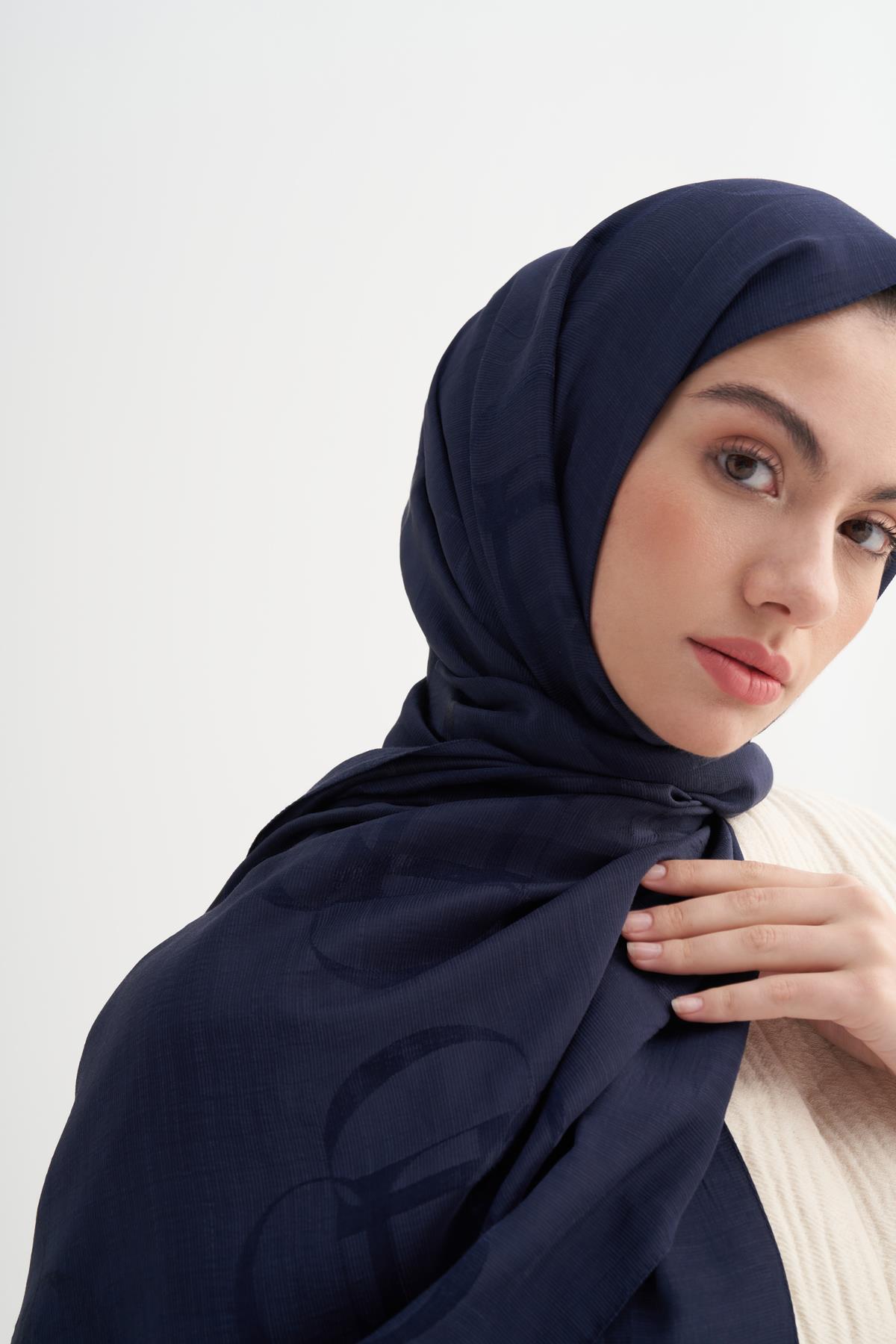 Aura Desen Rina Floş Jakar Şal Koyu Lacivert