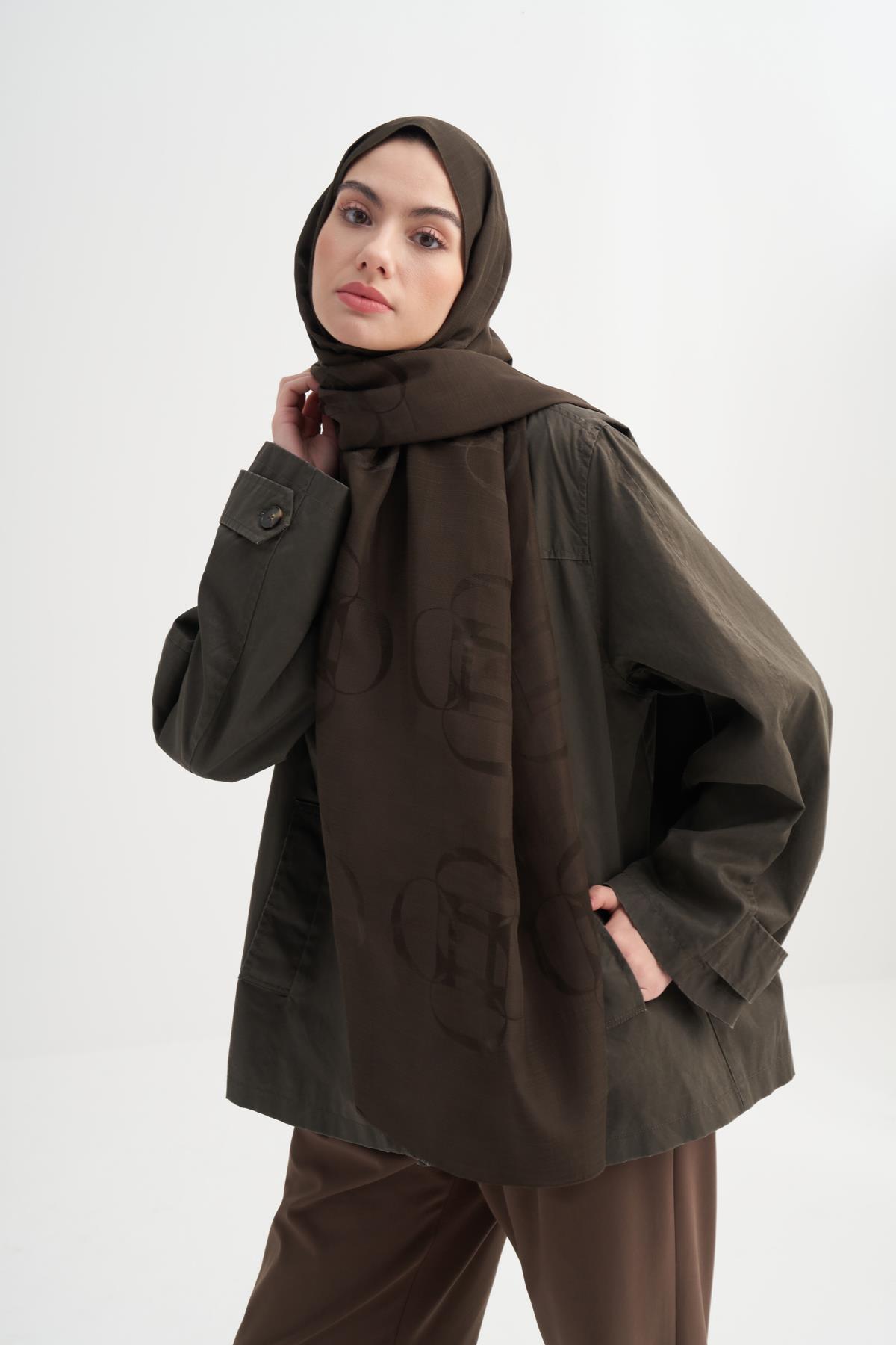 Aura Desen Rina Floş Jakar Şal Acı Kahve