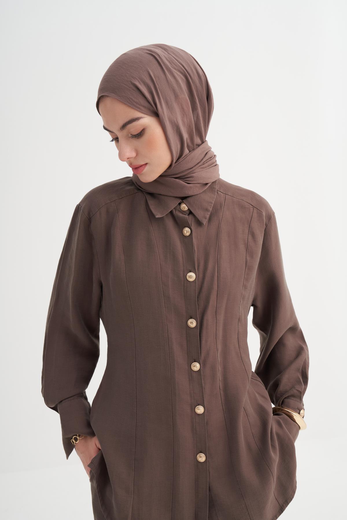 Organik Kırışık  Şal Soft Kahve