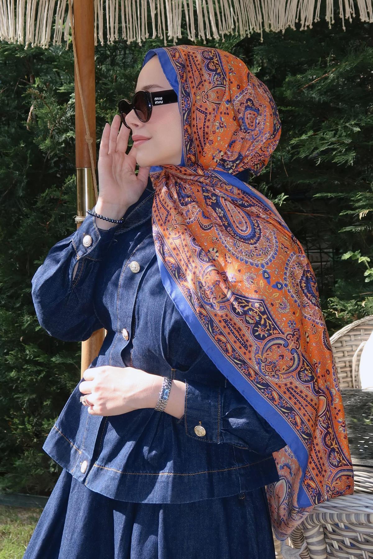 Feyza Hakyemezin Tercihi Sunset Blaze Turuncu Comfy İpek Şal