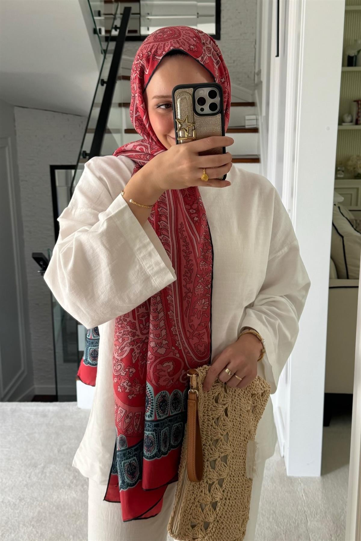 Feyzanın Tercihi Roots Nar Çiçeği Comfy İpek Şal