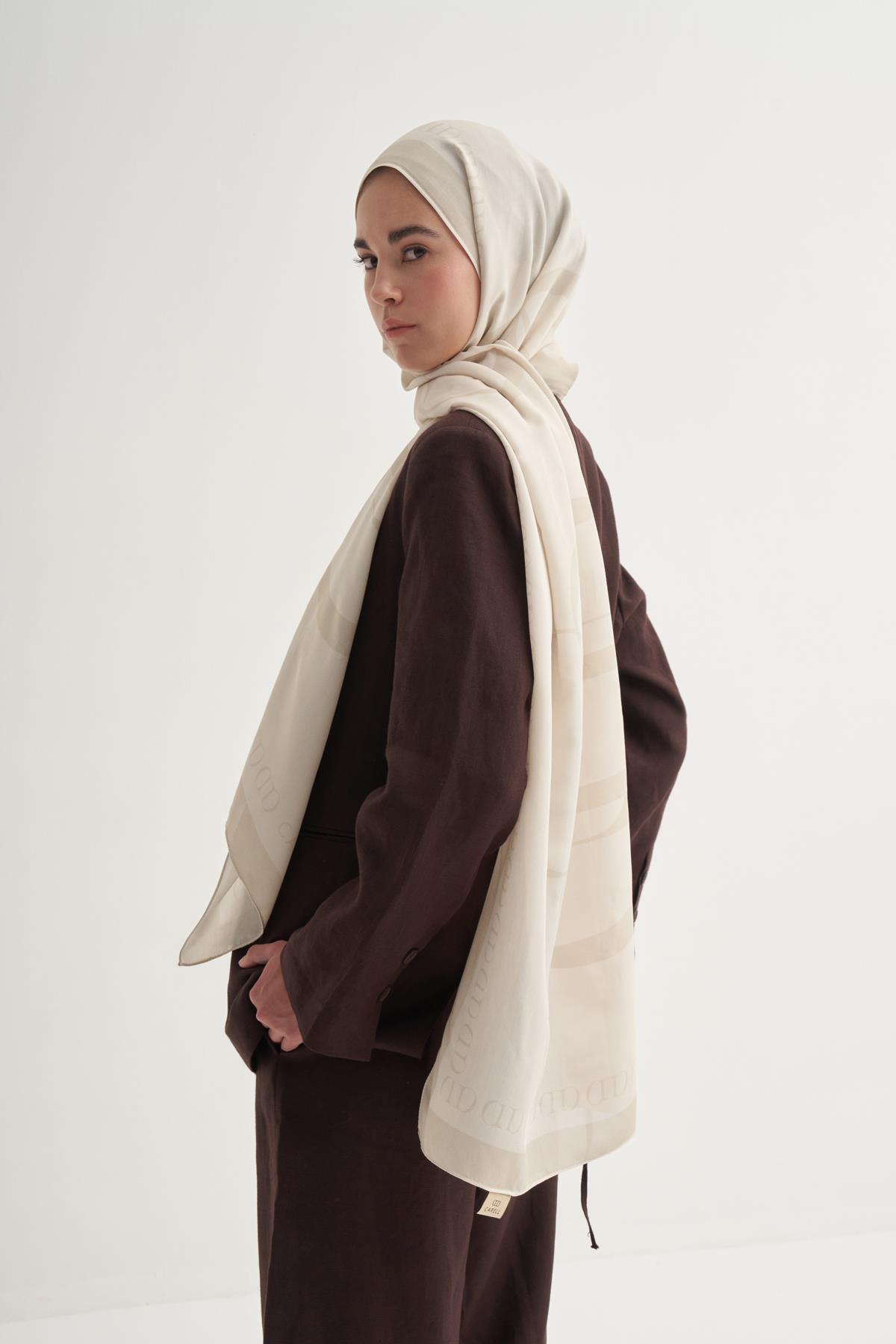 Aura Monogram Floş Şal Krem