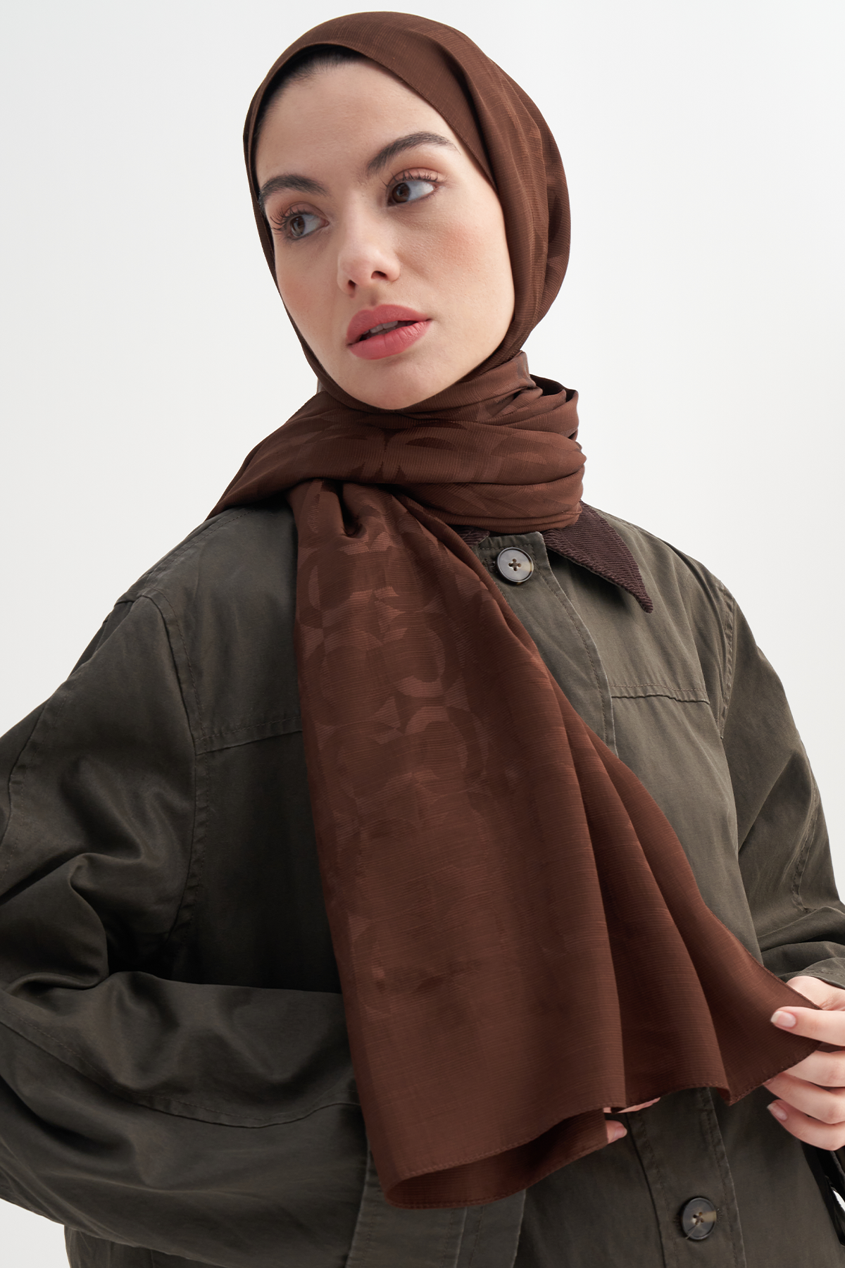 Blok Desen Rina Floş Jakar Şal Çikolata Kahve