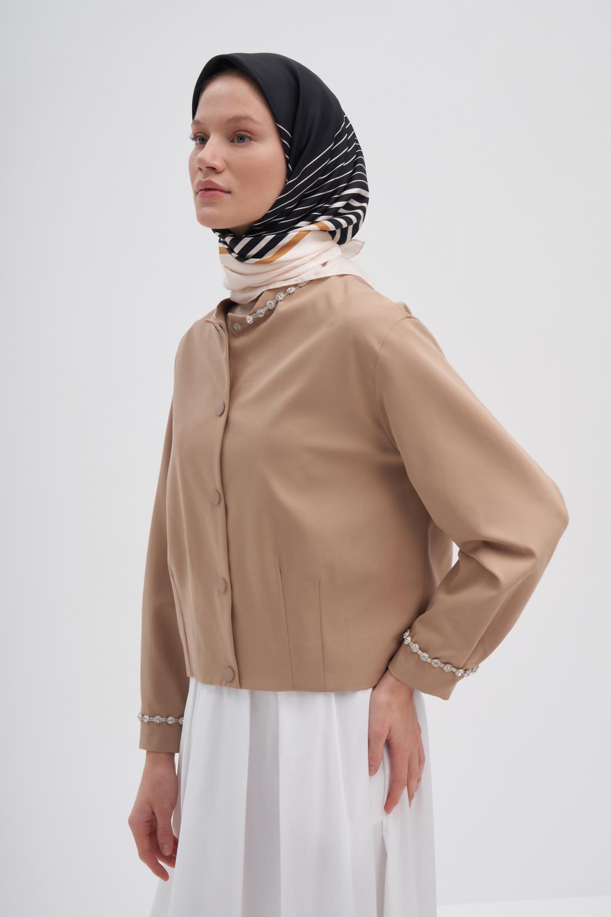 Geometry Camel Mulbary İpek Eşarp