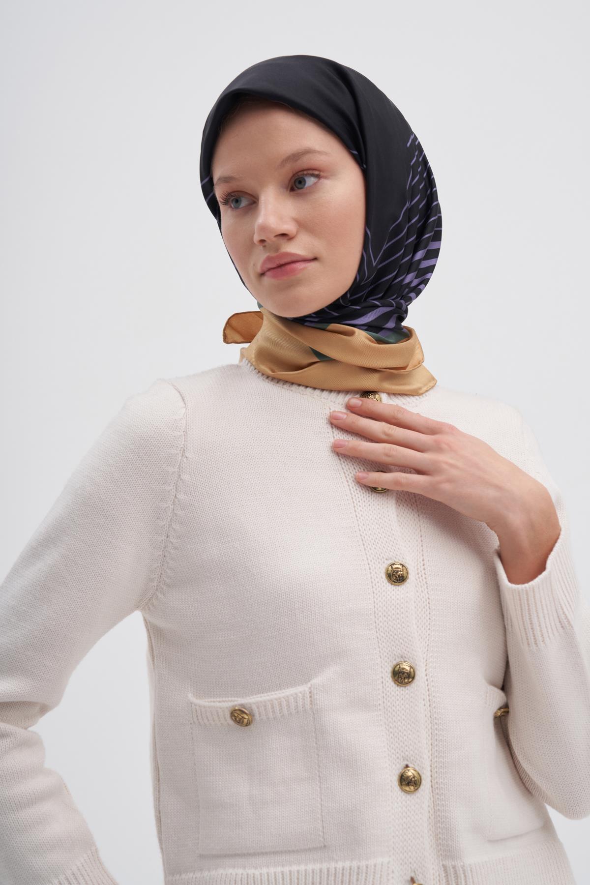 Geometry Gold Mulbary İpek Eşarp