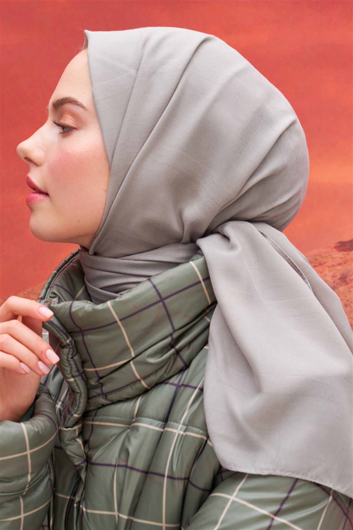 Kare Desen Modal Jakar Şal Açık Gri