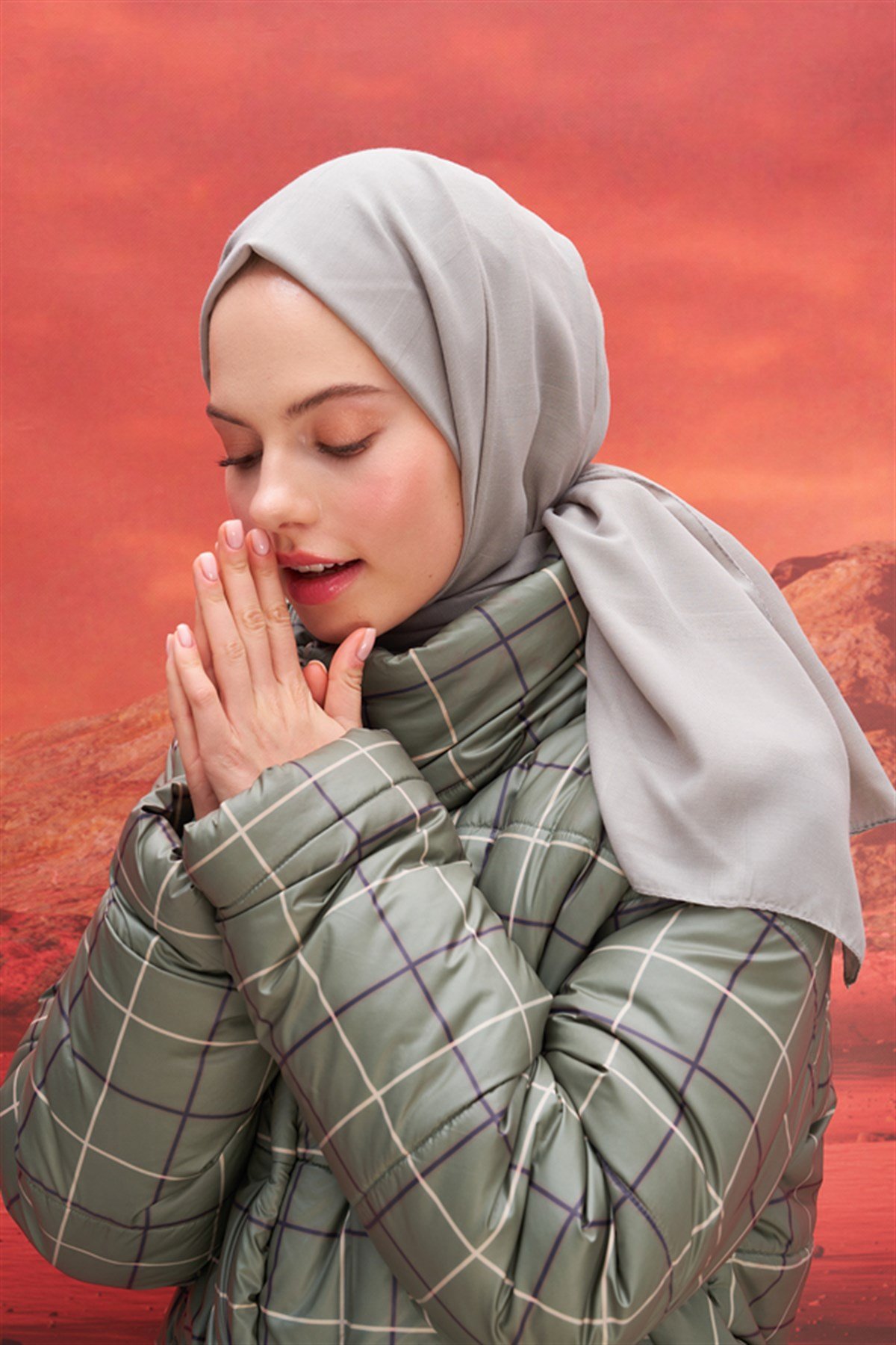 Kare Desen Modal Jakar Şal Açık Gri