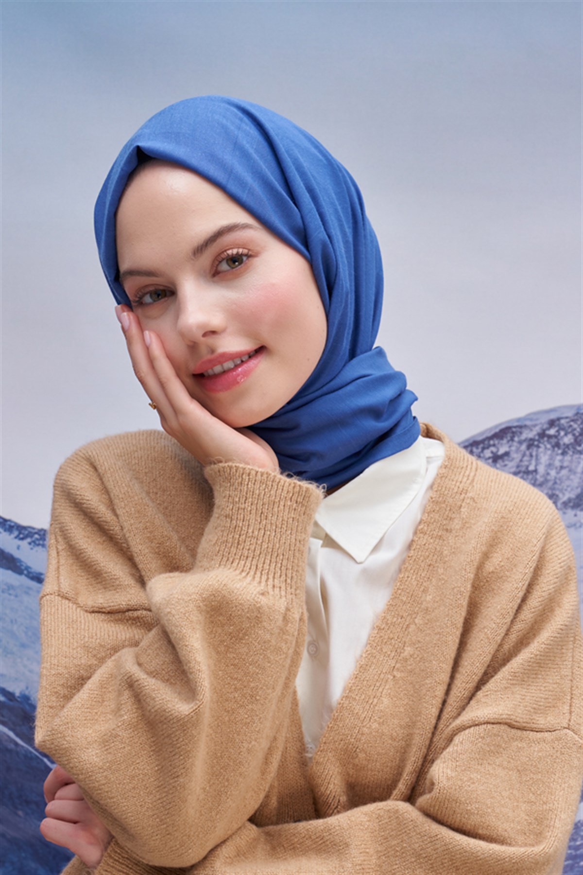 Kare Desen Modal Jakar Şal İndigo