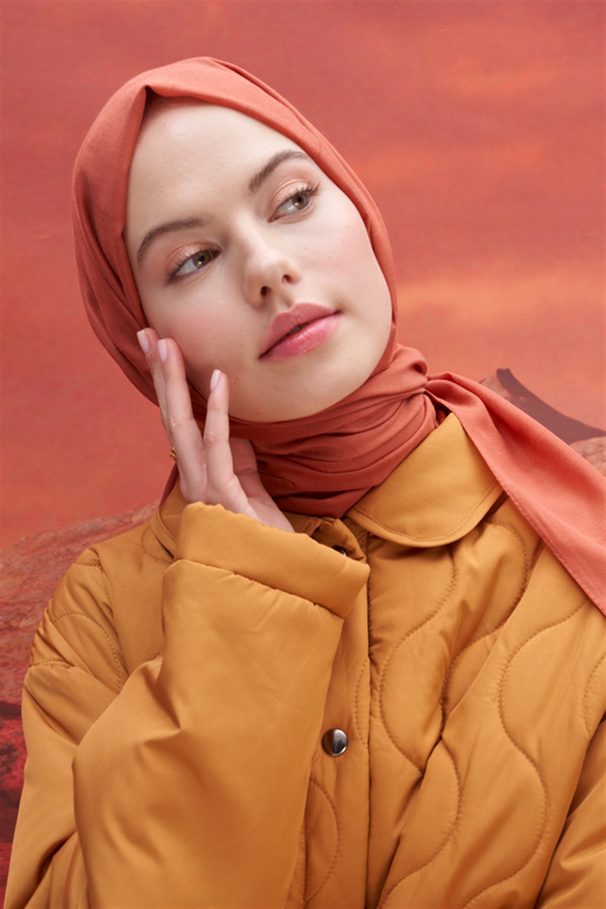 Kare Desen Modal Jakar Şal Kiremit