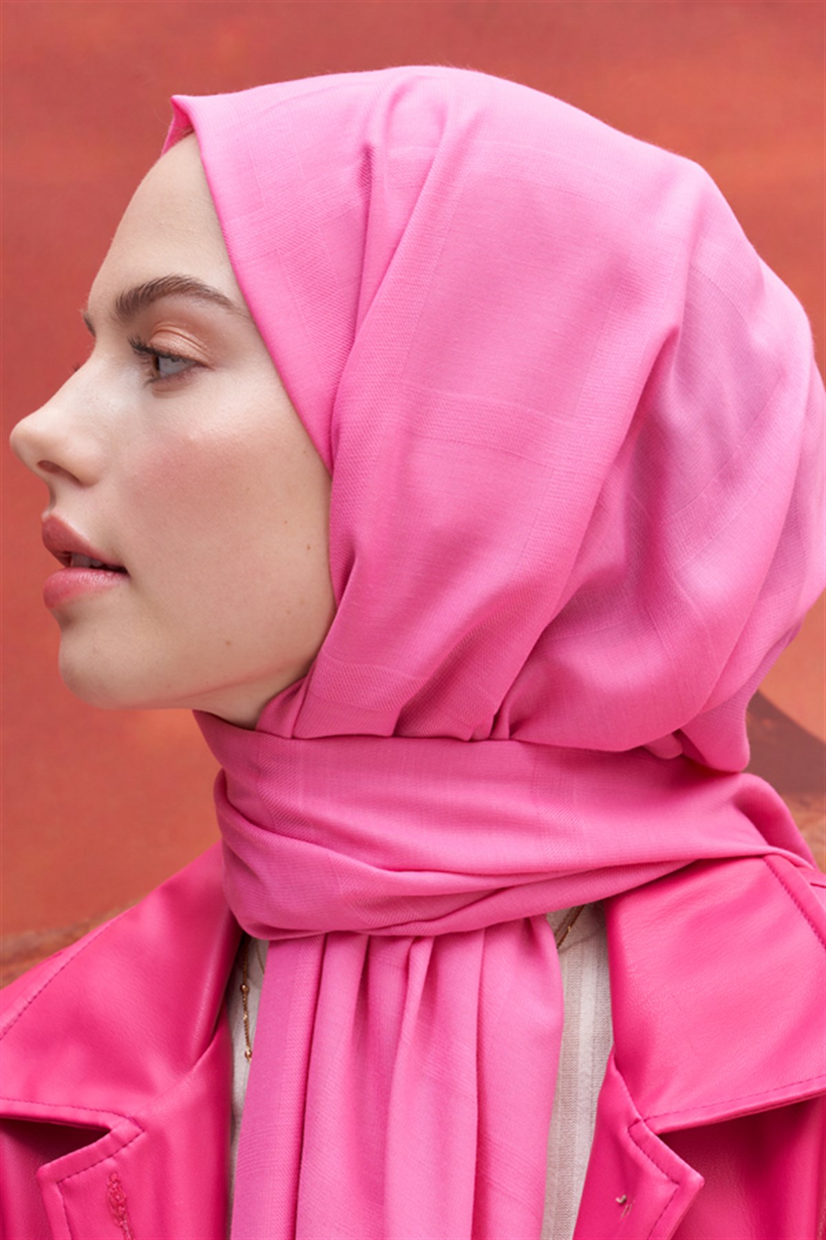 Kare Desen Modal Jakar Şal Koyu Pembe