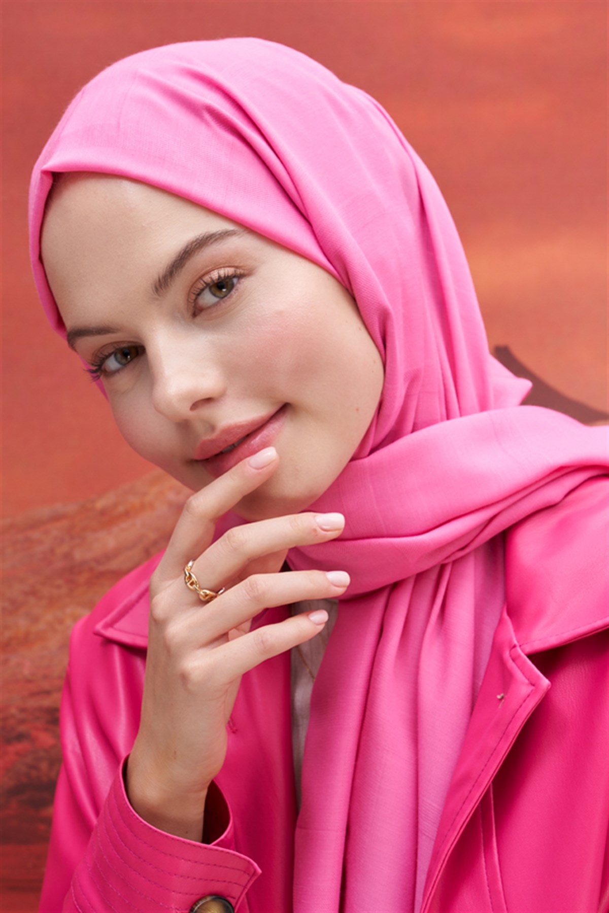 Kare Desen Modal Jakar Şal Koyu Pembe