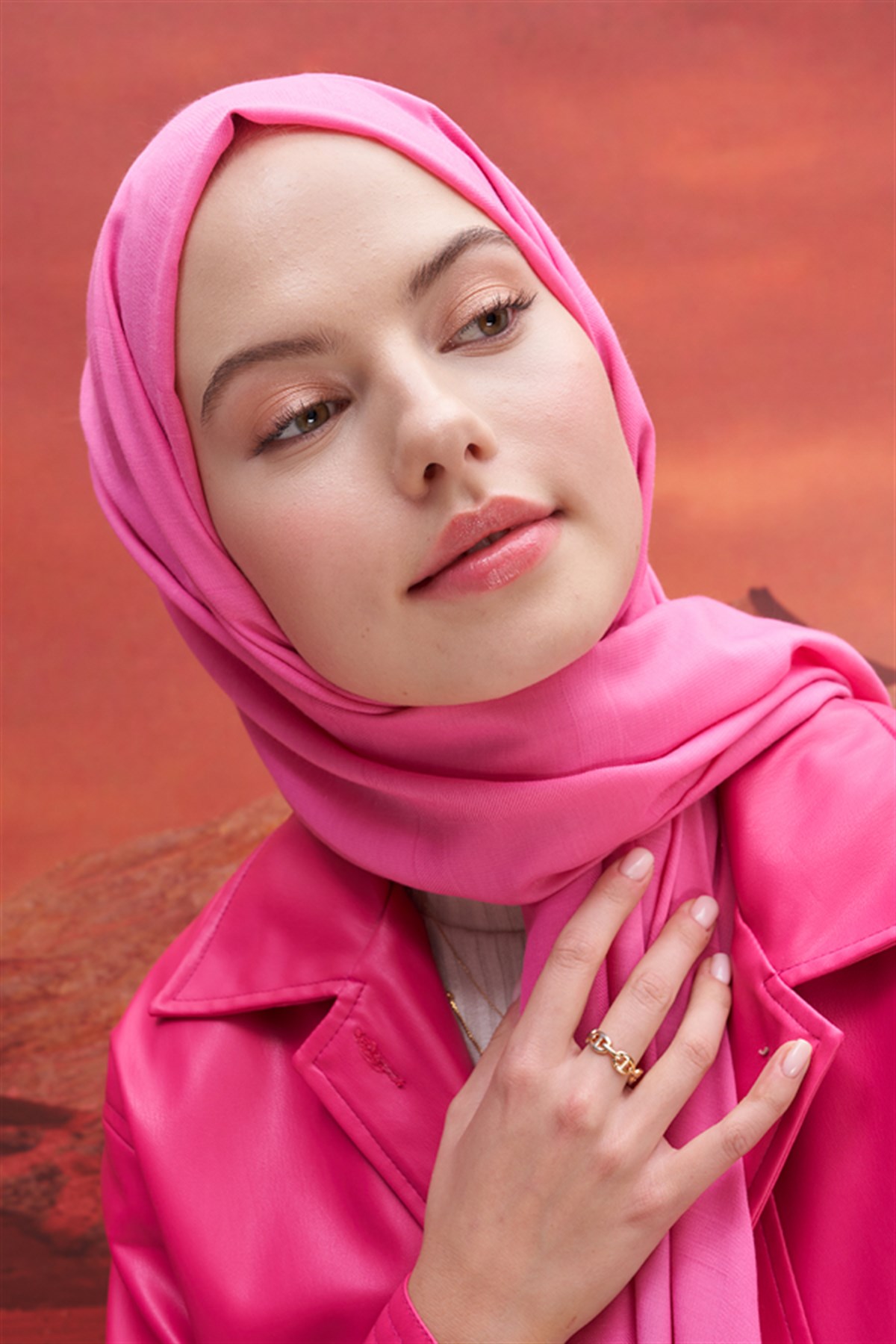 Kare Desen Modal Jakar Şal Koyu Pembe