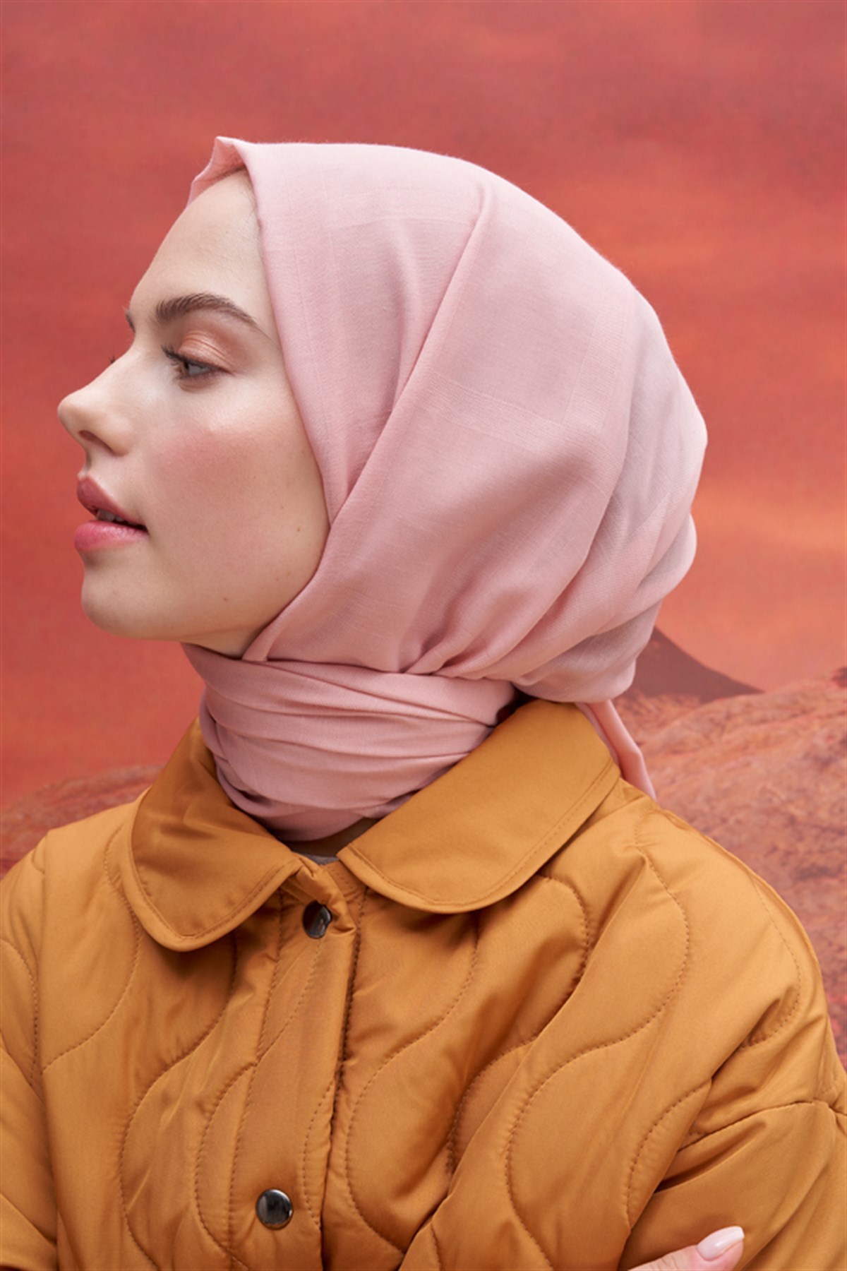 Kare Desen Modal Jakar Şal Pudra