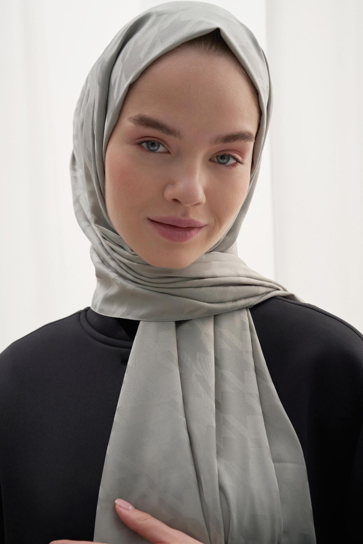 Kazayağı Desen Pamuk İpek Şal Açık Gri