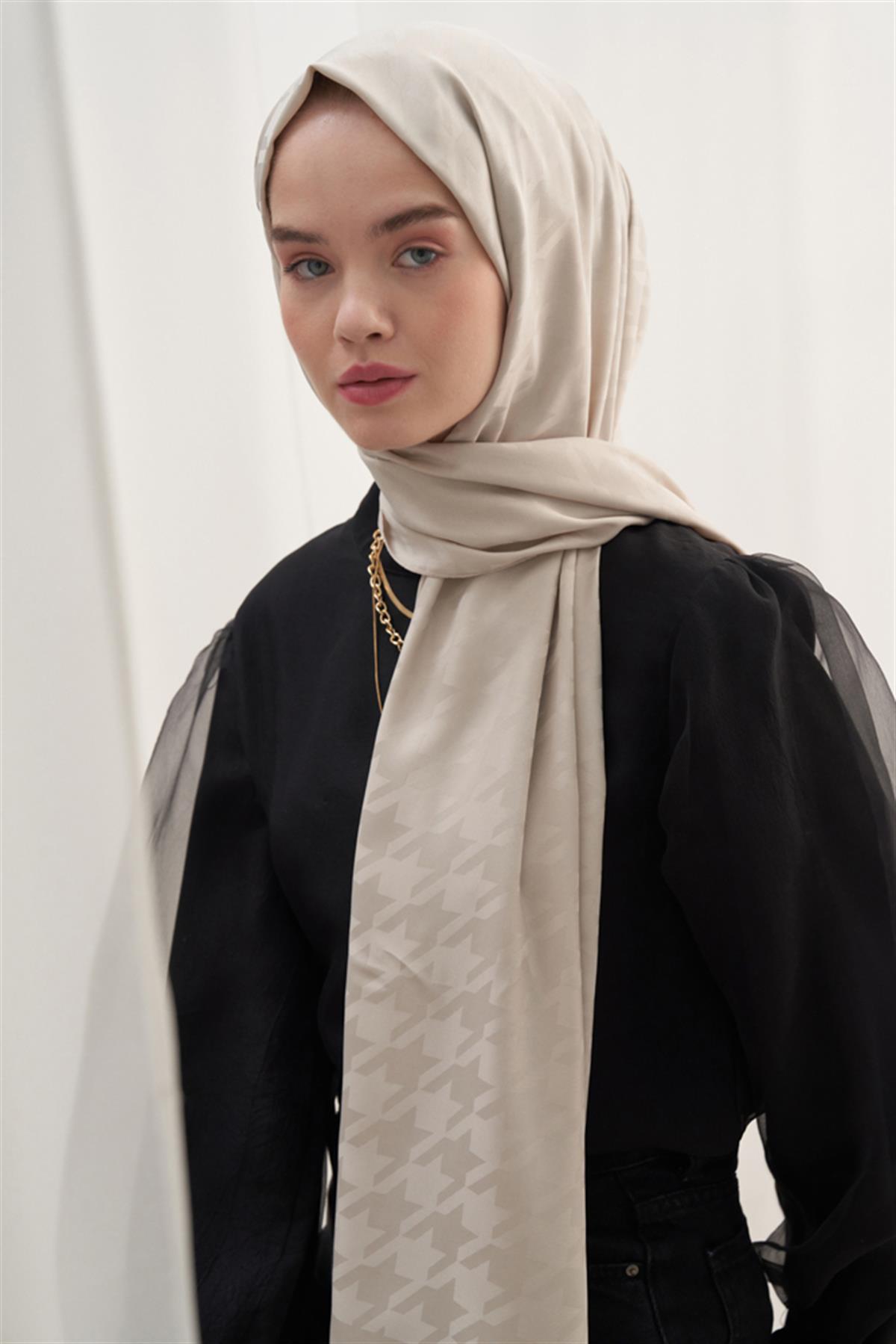 Kazayağı Desen Pamuk İpek Şal Camel