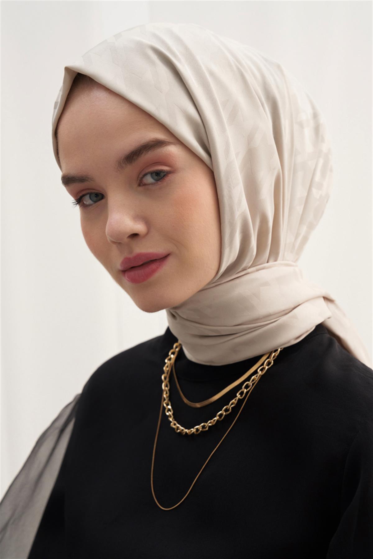 Kazayağı Desen Pamuk İpek Şal Camel