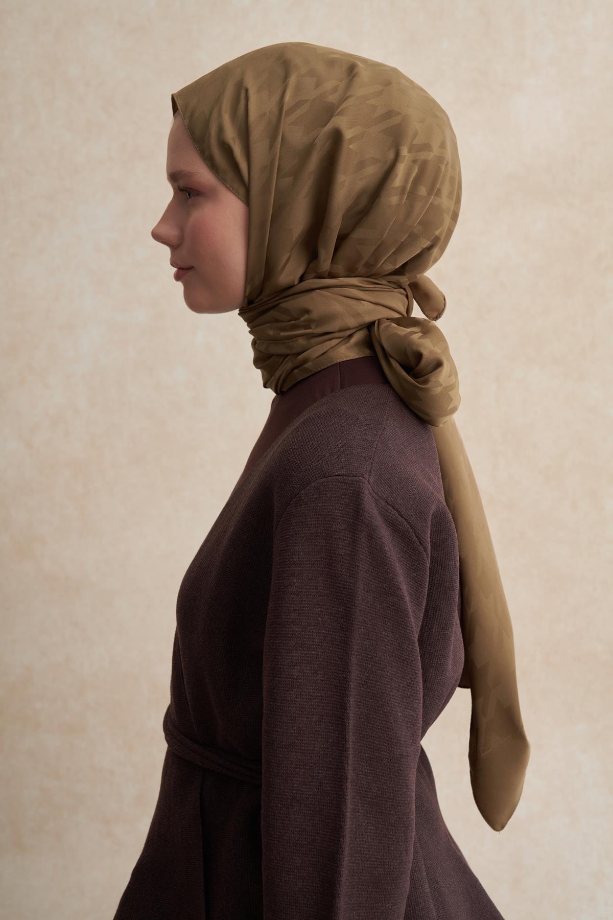 Kazayağı Desen Pamuk İpek Şal Ceviz