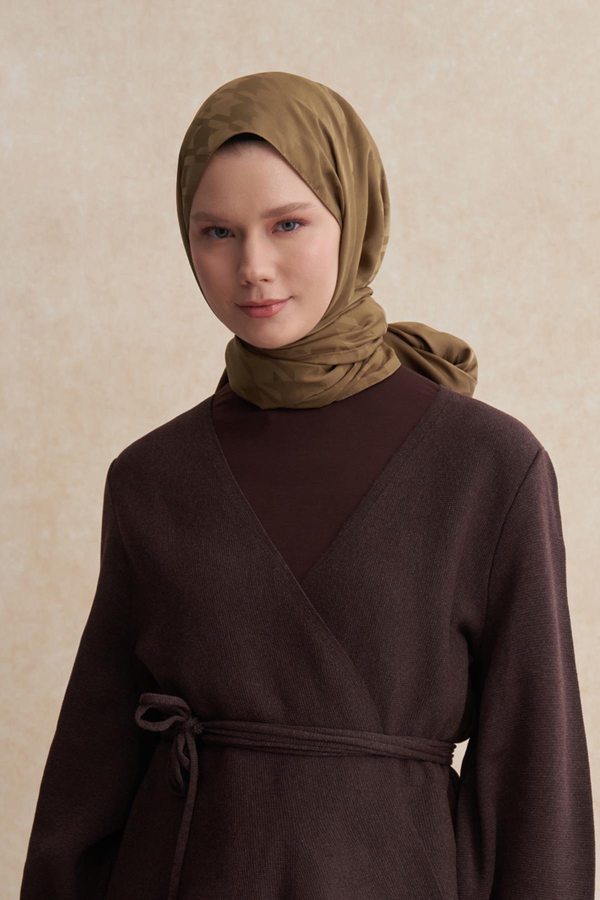 Kazayağı Desen Pamuk İpek Şal Ceviz