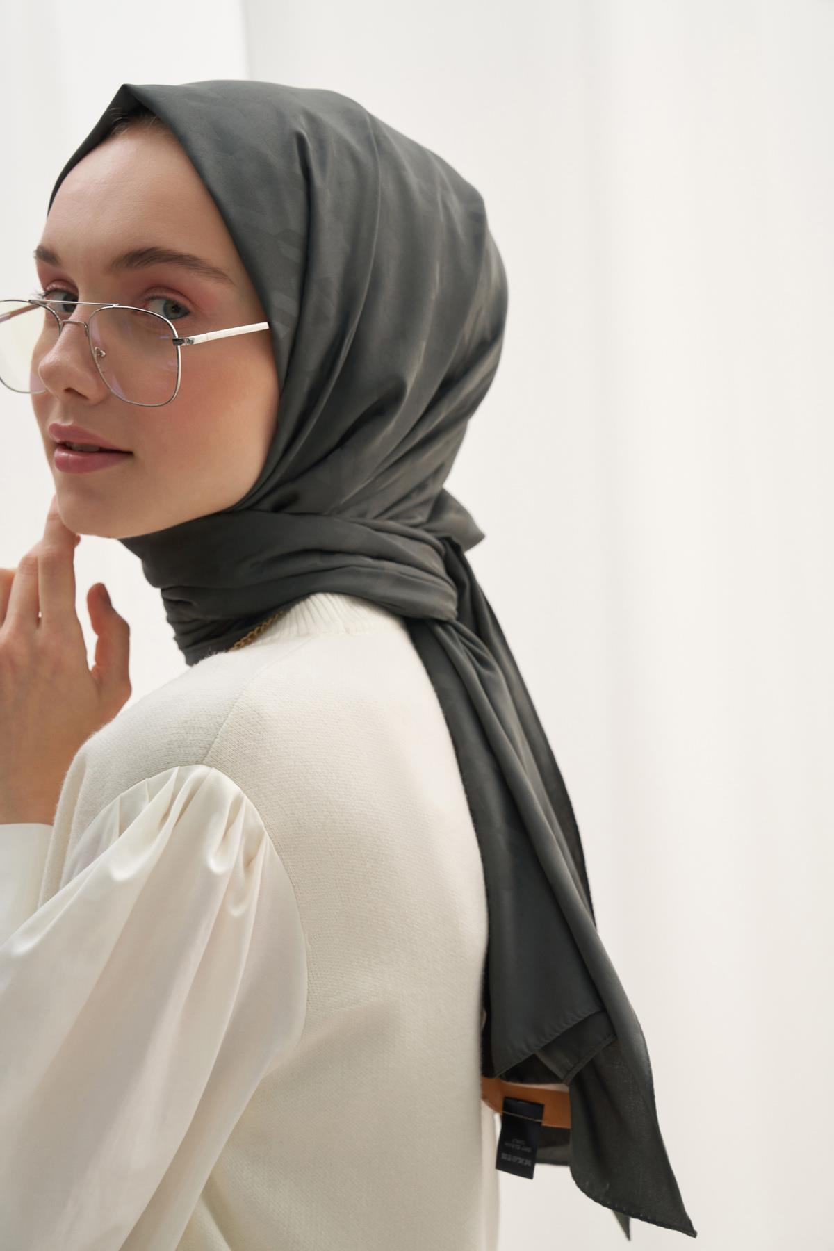 Kazayağı Desen Pamuk İpek Şal Haki