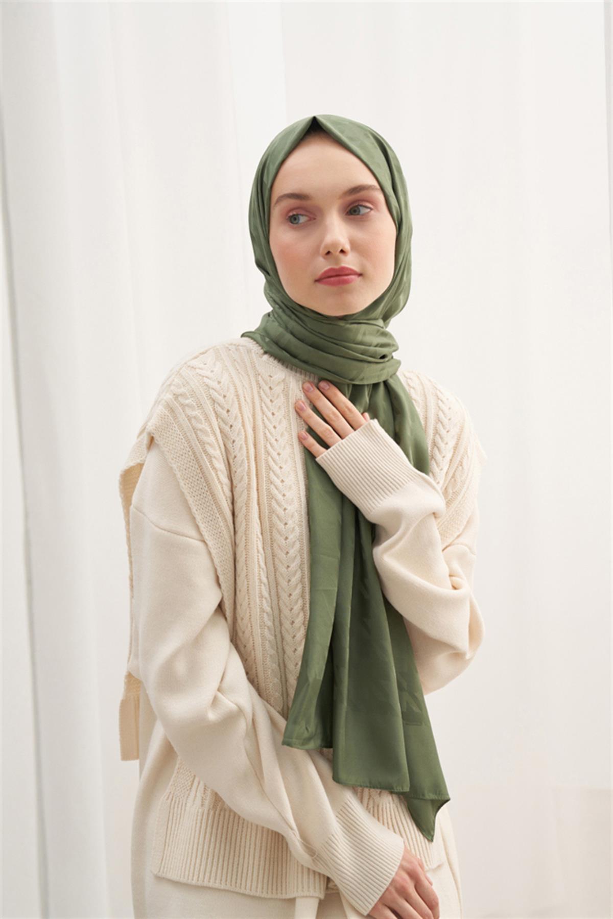 Kazayağı Desen Pamuk İpek Şal Orman Yeşili