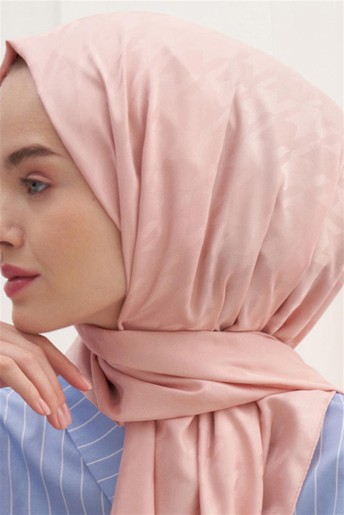 Kazayağı Desen Pamuk İpek Şal Pudra