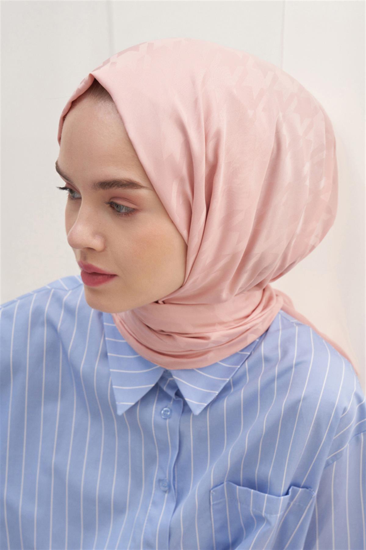 Kazayağı Desen Pamuk İpek Şal Pudra