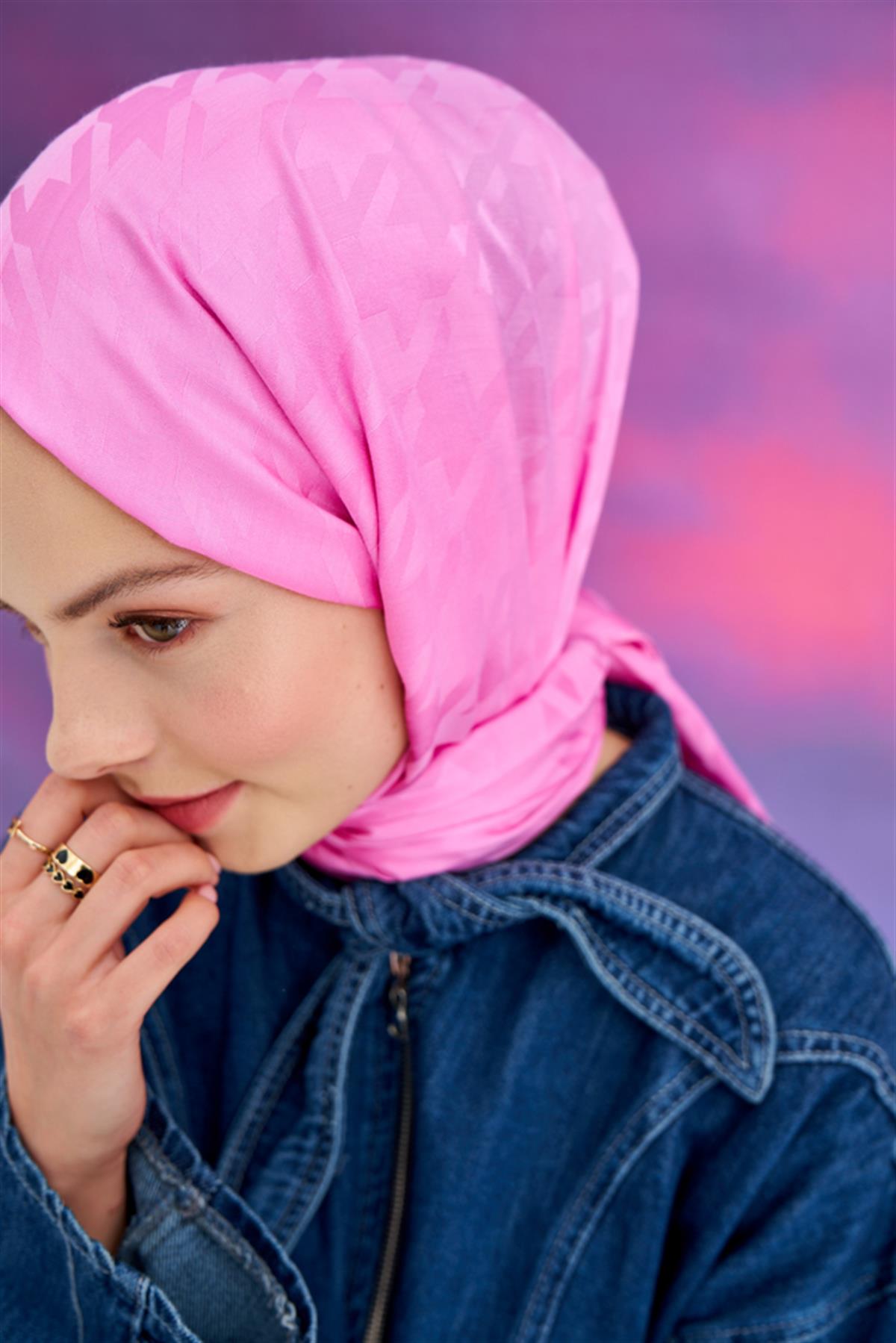 Kazayağı İtalyan Jakar İpekli Şal Pembe