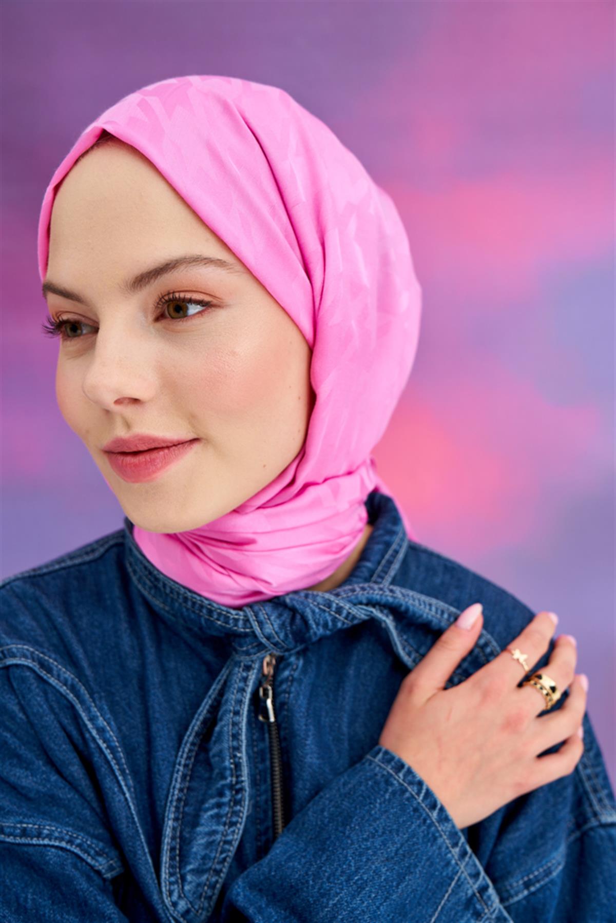 Kazayağı İtalyan Jakar İpekli Şal Pembe