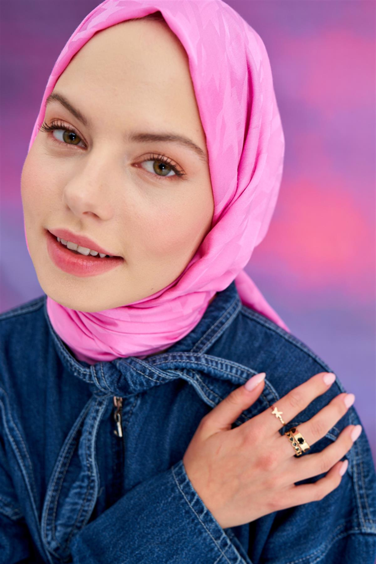 Kazayağı İtalyan Jakar İpekli Şal Pembe