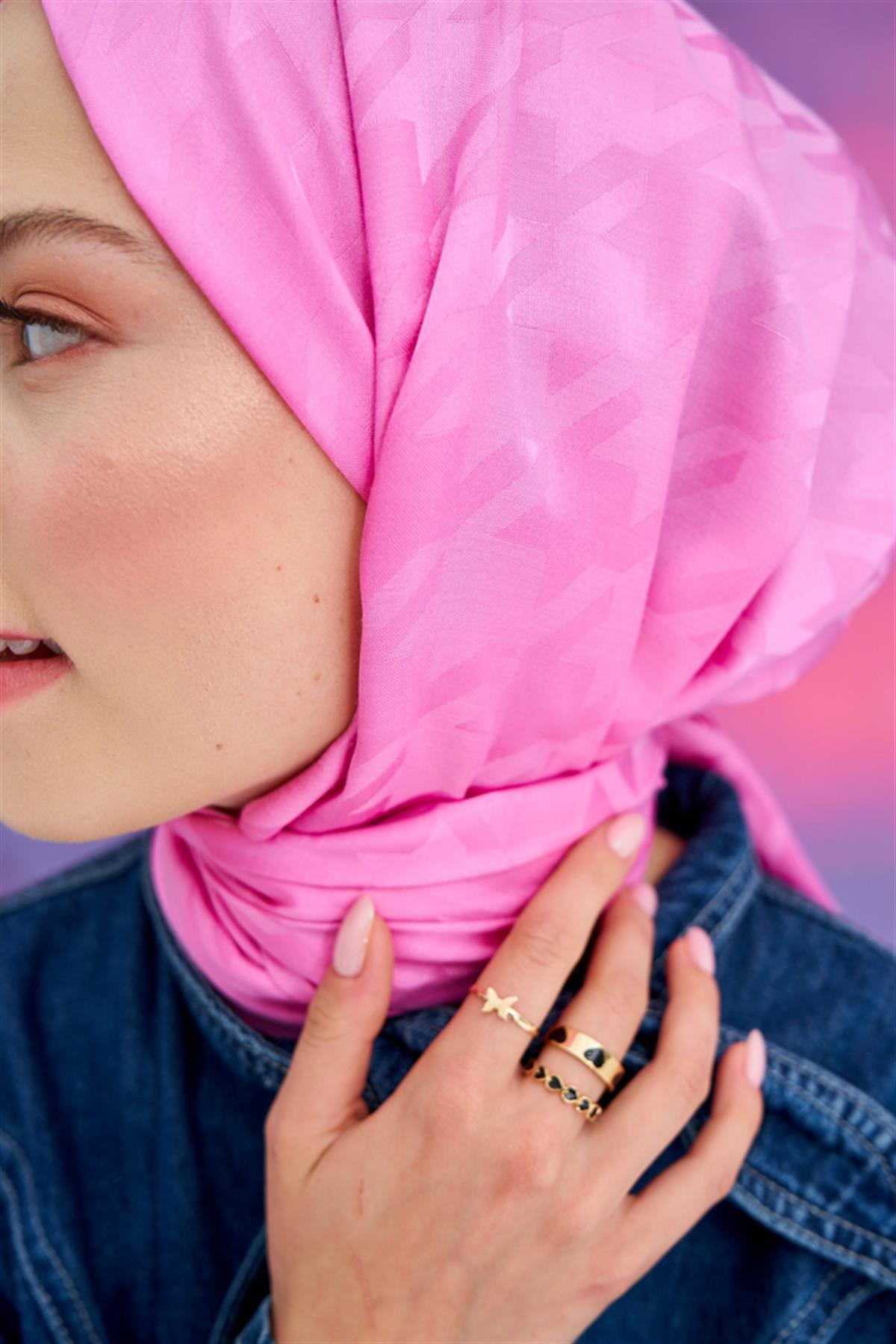 Kazayağı İtalyan Jakar İpekli Şal Pembe