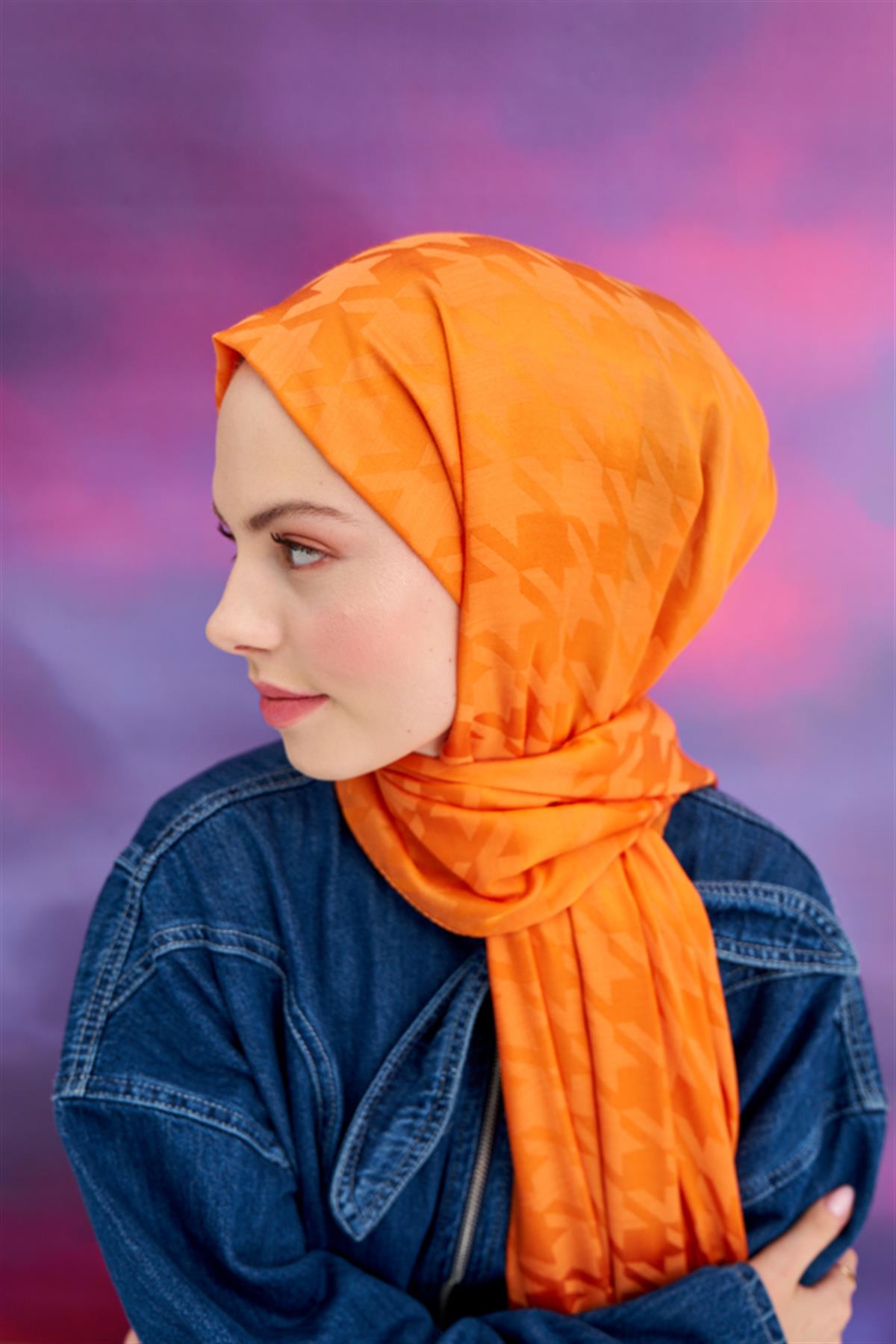 Kazayağı İtalyan Jakar İpekli Şal Turuncu