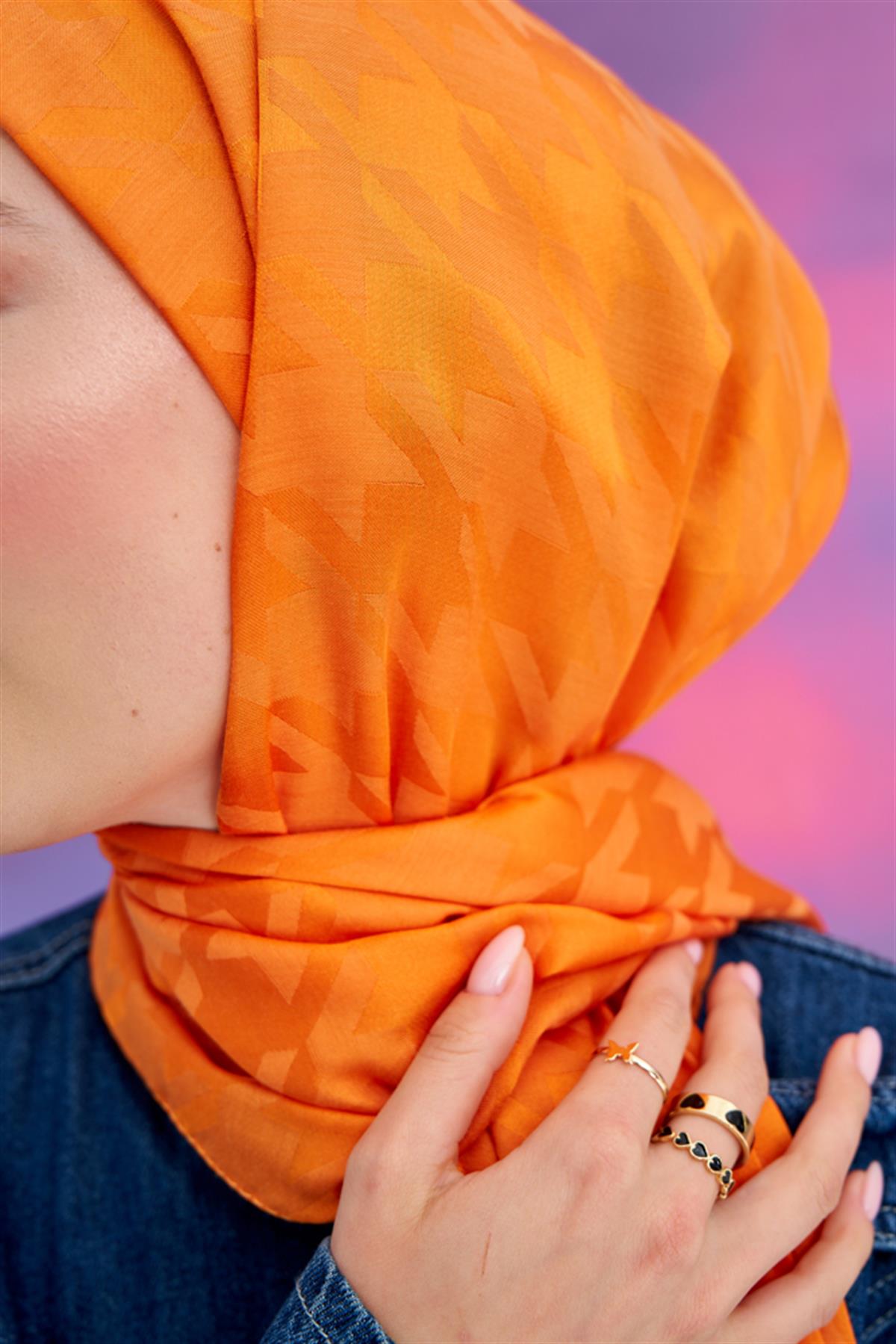 Kazayağı İtalyan Jakar İpekli Şal Turuncu