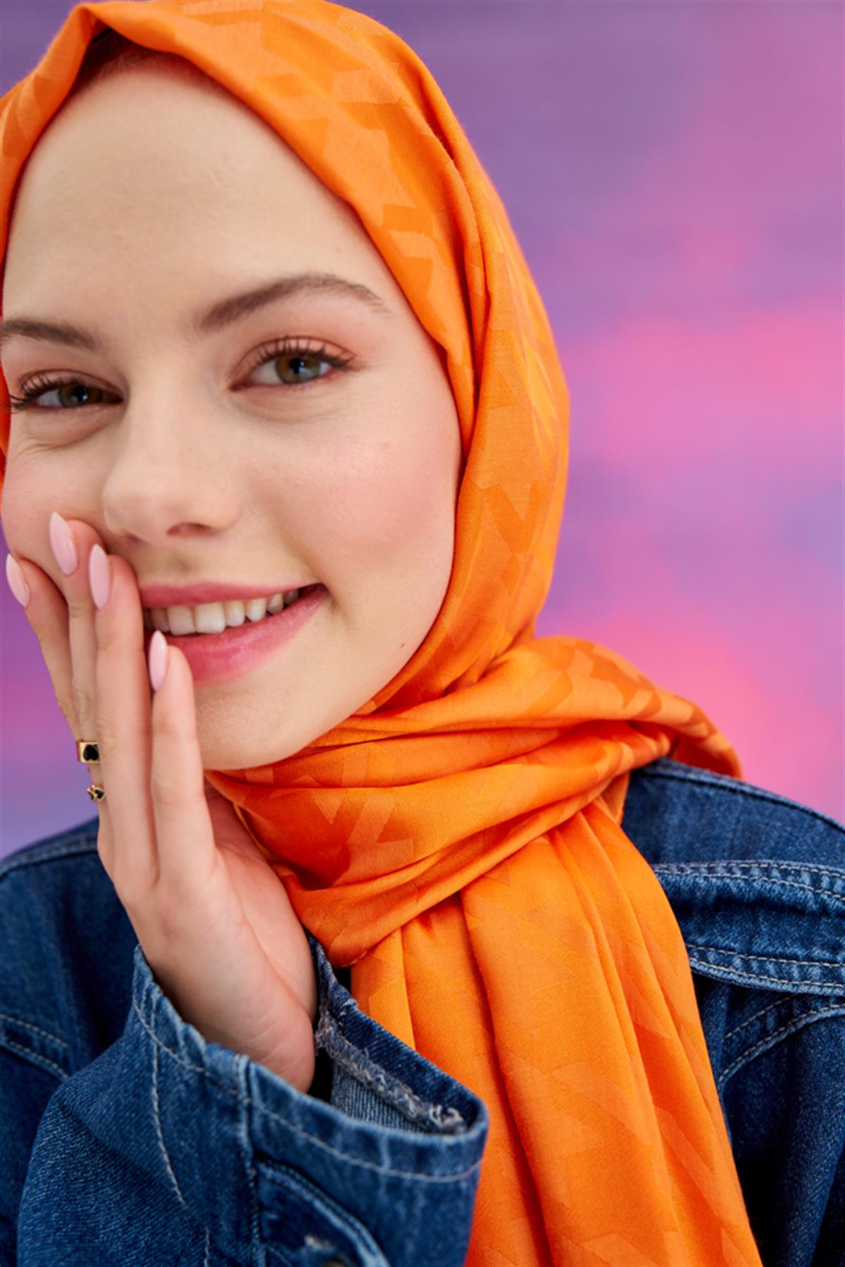 Kazayağı İtalyan Jakar İpekli Şal Turuncu