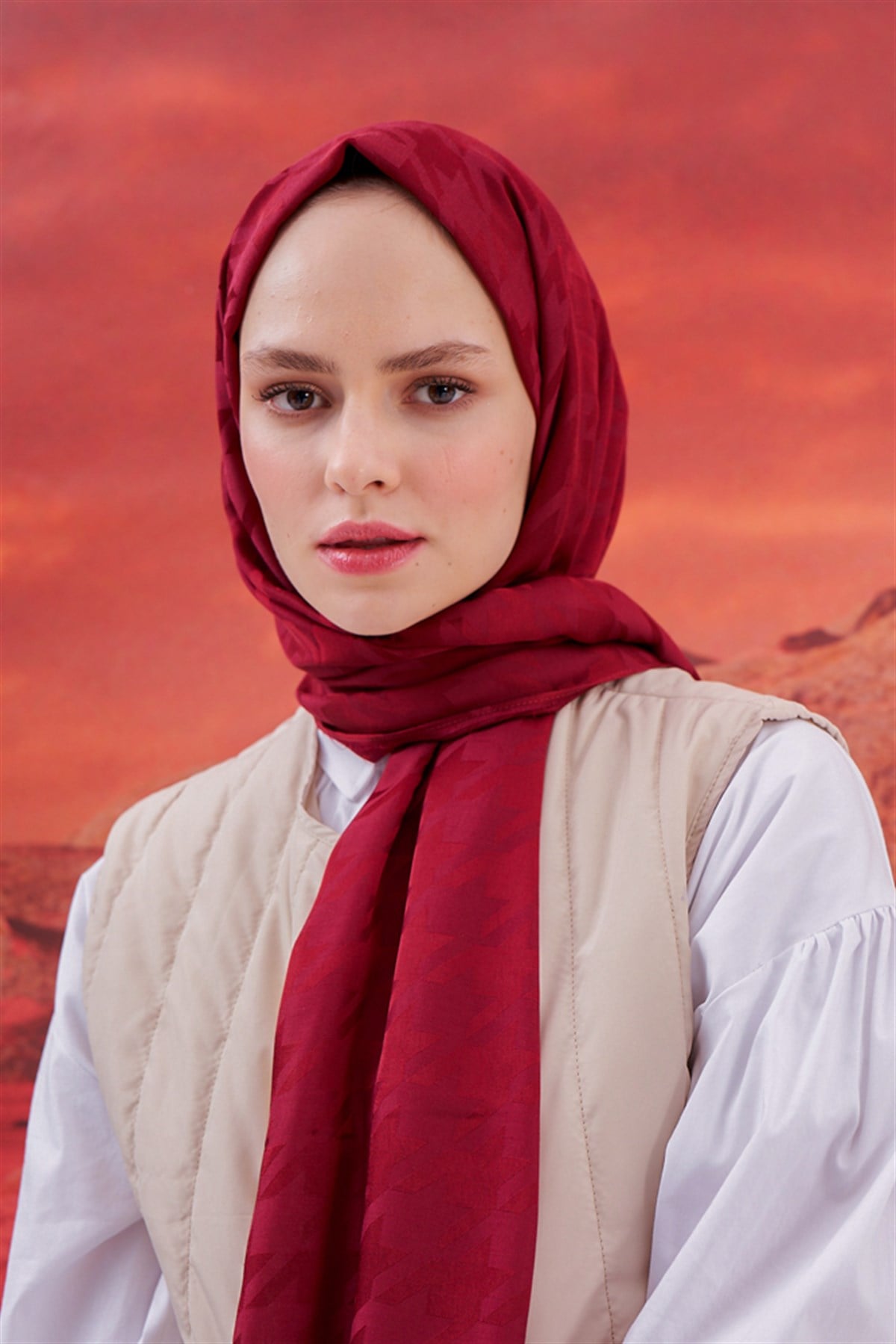Kazayağı Jakar İtalyan İpekli Şal Bordo