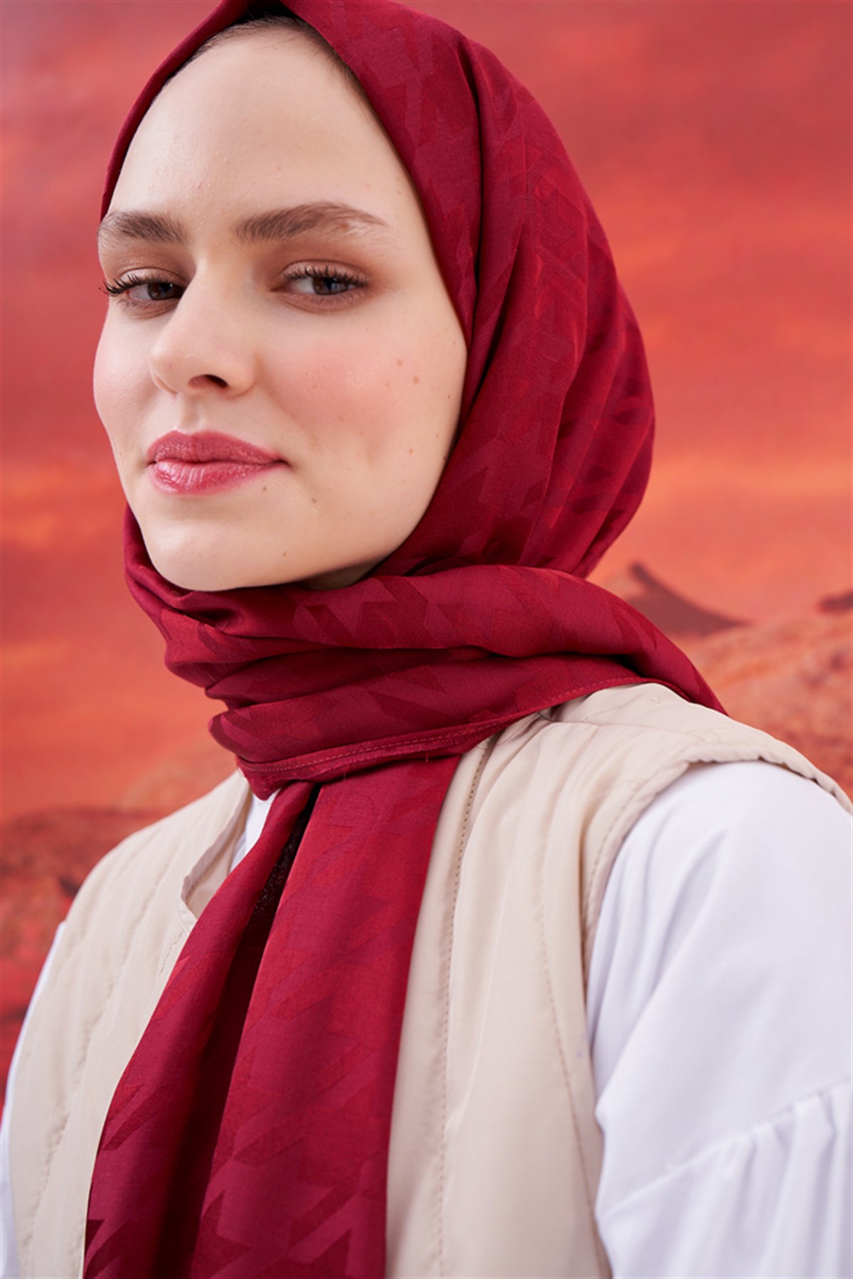 Kazayağı Jakar İtalyan İpekli Şal Bordo