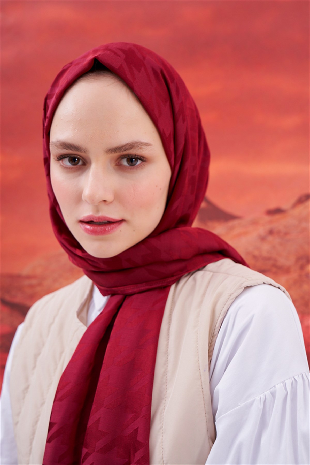 Kazayağı Jakar İtalyan İpekli Şal Bordo