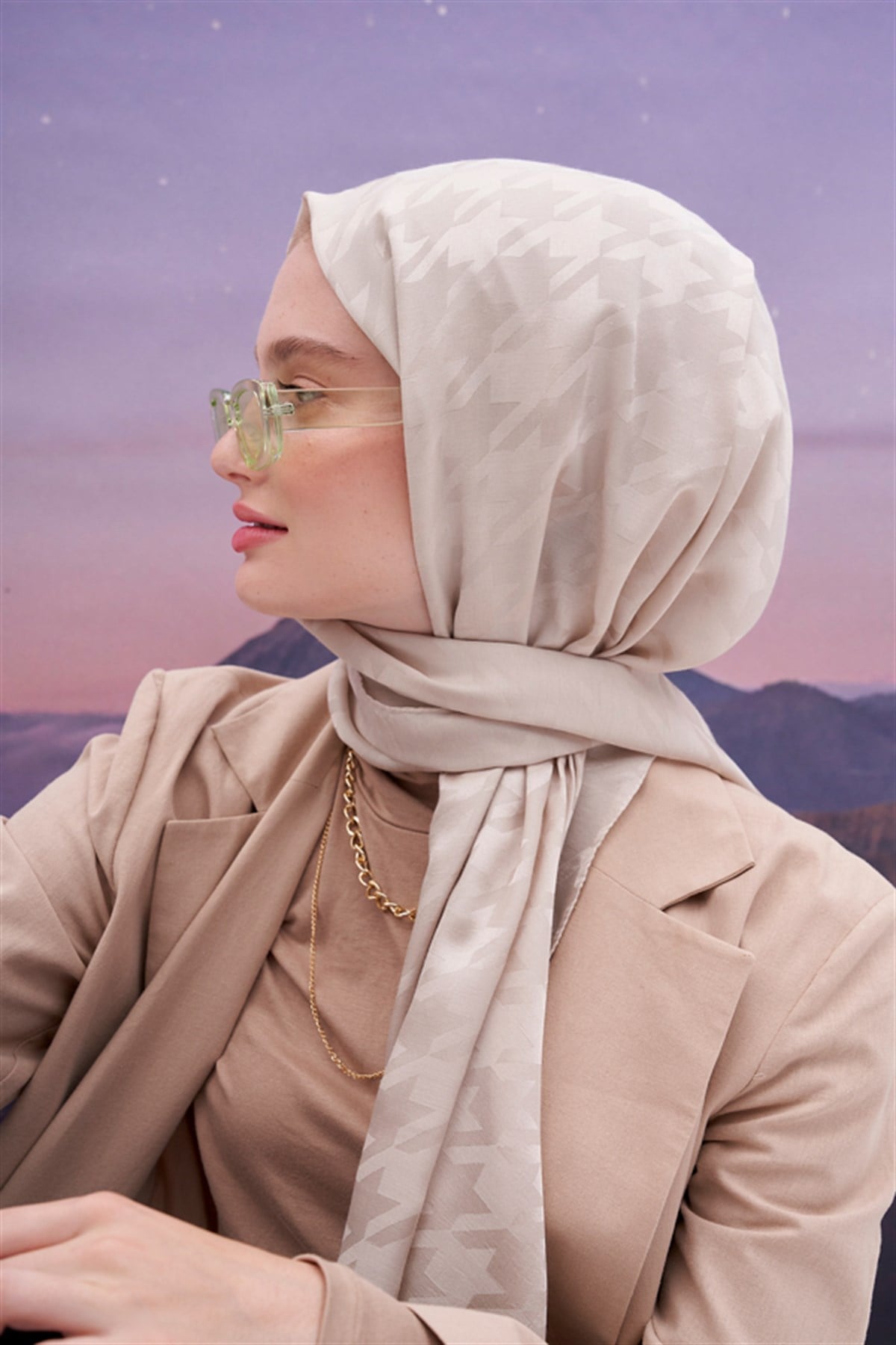 Kazayağı Jakar İtalyan İpekli Şal Camel