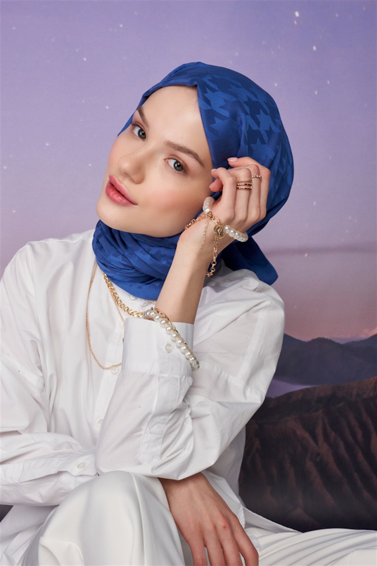 Kazayağı Jakar İtalyan İpekli Şal İndigo