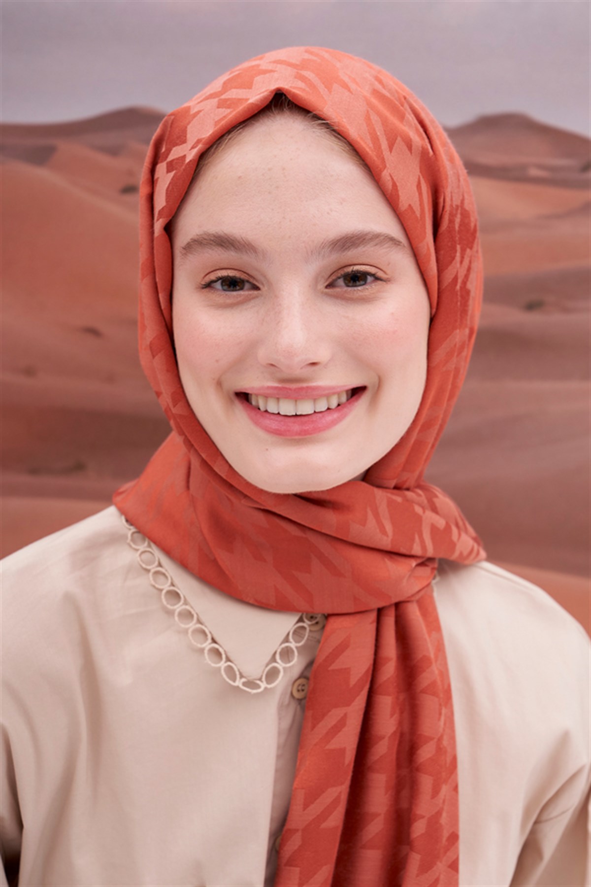 Kazayağı Jakar İtalyan İpekli Şal Kiremit