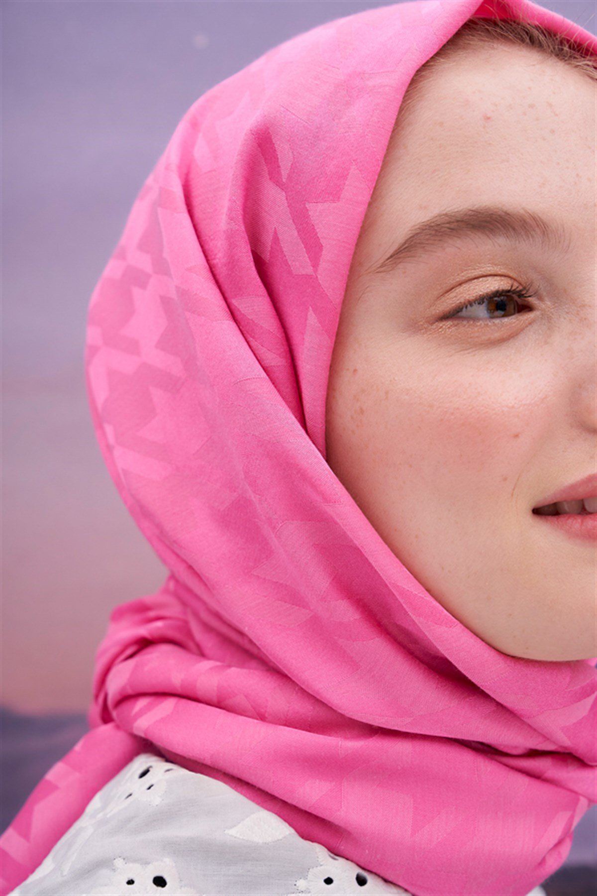 Kazayağı Jakar İtalyan İpekli Şal Koyu Pembe