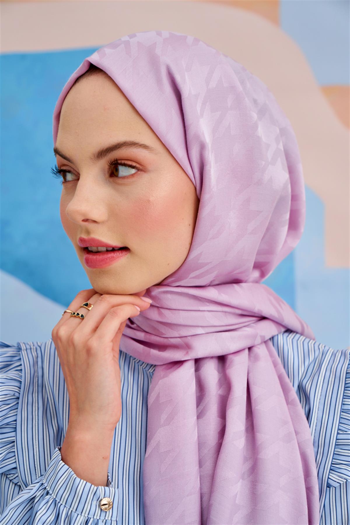 Kazayağı Jakar İtalyan İpekli Şal Lila