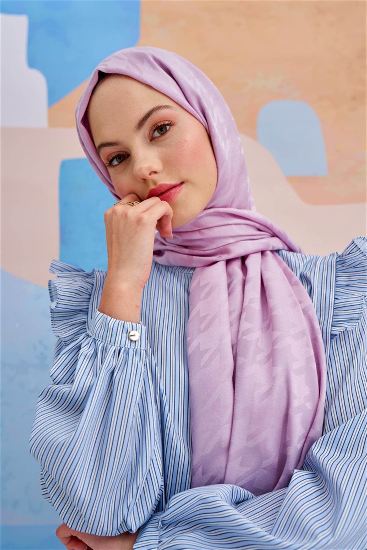 Kazayağı Jakar İtalyan İpekli Şal Lila