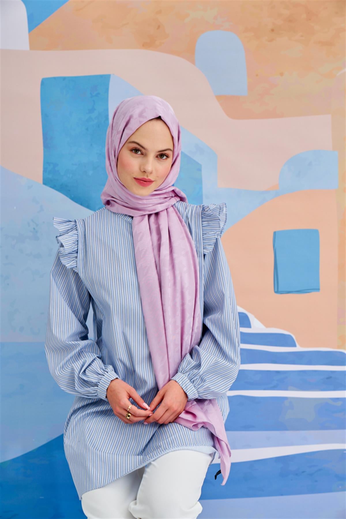 Kazayağı Jakar İtalyan İpekli Şal Lila