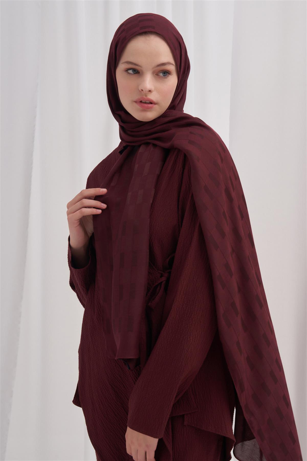 Küpçizgi Jakar İtalyan İpekli Şal Koyu Bordo